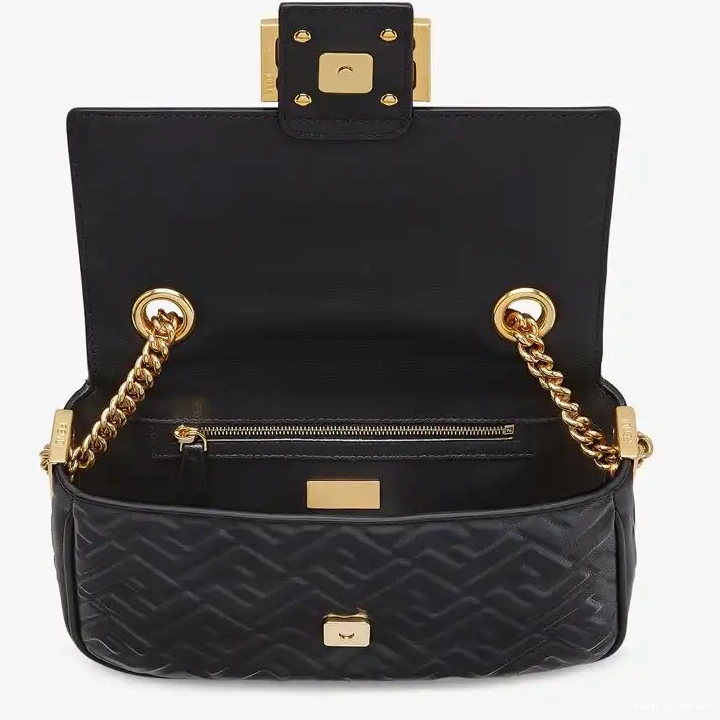 Cheap HOT Motif Bag FF Leather Baguette Fendi Nappa Chain Midi Black In 0516
